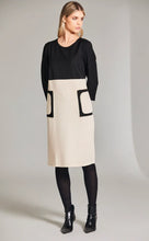 Load image into Gallery viewer, W24154- Straight Patch Pocket 3/4 Sleeve Dress- Ecru/Black- Peruzzi