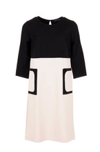 Load image into Gallery viewer, W24154- Straight Patch Pocket 3/4 Sleeve Dress- Ecru/Black- Peruzzi