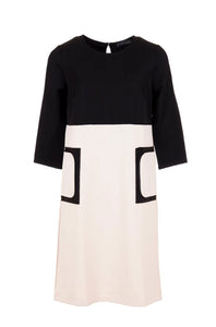 W24154- Straight Patch Pocket 3/4 Sleeve Dress- Ecru/Black- Peruzzi