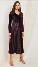 Load image into Gallery viewer, 78835- Black Velvet &amp; Gold Sequin Long Sleeve Dress- Tia