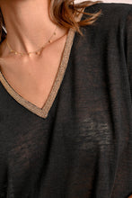 Load image into Gallery viewer, 427 - Short Sleeve Top with Neckline Detail - Black - Molly Bracken