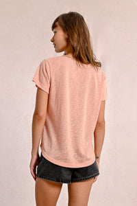 427 - Short Sleeve Top with Neckline Detail - Peach - Molly Bracken