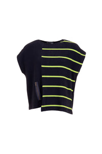 W24152- Sleeveless Stripe Contrast Knit- Navy/Lime- Peruzzi