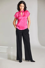 Load image into Gallery viewer, W24204- Tie Neck Satin Top- Fuchsia - Peruzzi