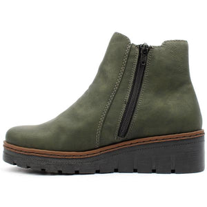 X9172- Wedge Zip Ankle Boot- Forest Green- Rieker