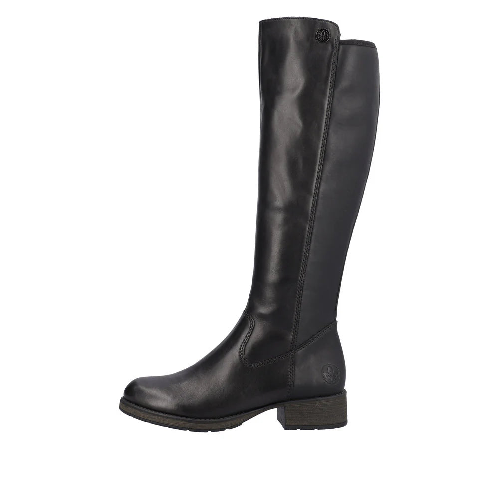 Z9591- Heeled Long Boot with Elastic Back- Black- Rieker