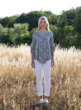 Load image into Gallery viewer, 7416- V Neck 3/4 Sleeve Print Top-Khaki-Marble