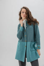 Load image into Gallery viewer, 7630 - Two-Toned Button-up Cardigan - Teal - Marble