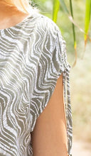 Load image into Gallery viewer, 7423- Print Top with Draw Tie Detail-Khaki- Marble