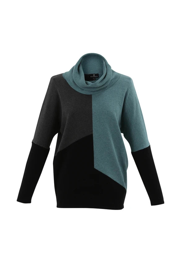 6765 - Cowl Neck Block Colour Knit - Marble