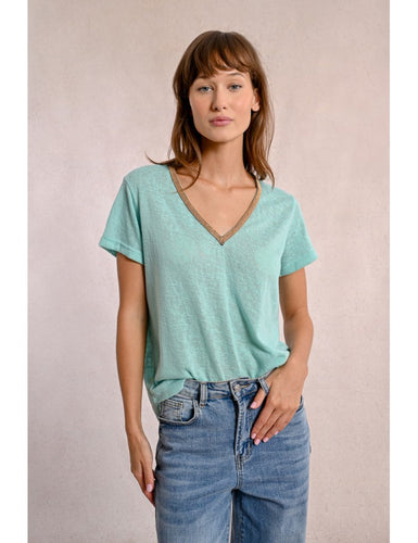 427 - Short Sleeve Top with Neckline Detail - Turquoise - Molly Bracken