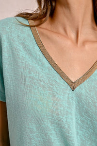 427 - Short Sleeve Top with Neckline Detail - Turquoise - Molly Bracken