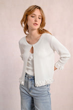 Load image into Gallery viewer, 1053 - Cardigan with Petal Detail - White - Molly Bracken