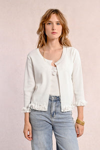 1053 - Cardigan with Petal Detail - White - Molly Bracken