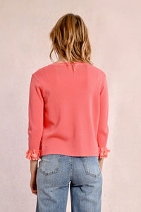 1053 - Cardigan with Petal Detail - Coral - Molly Bracken