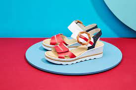 67476- Navy, White & Red Buckle Wedge Sandal- Rieker