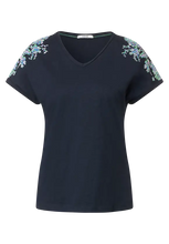 Load image into Gallery viewer, 320176- Navy Shoulder Print T-shirt- Cecil