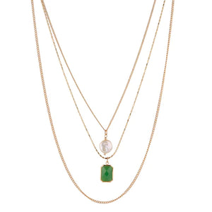 Green & Freshwater Pearl Layered Necklace- Knight & Day