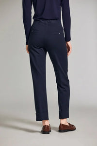 W24121- Classic Straight Leg Turn Up Trousers- Navy- Peruzzi