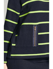 Load image into Gallery viewer, W24150- Solid Contrast Stripe Knit- Navy/Lime- Peruzzi