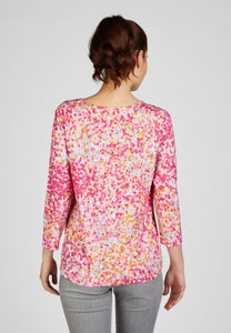 113359- 3/4 Sleeve Pebble Print Top Magenta- Rabe
