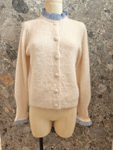 Load image into Gallery viewer, Cream Cardigan with Stripe Frill Detail