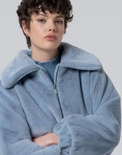 Load image into Gallery viewer, Dusty Blue Short Faux Fur Jacket  - Surkana