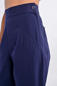 163 - High-Waist Straight-Leg Trousers - Navy - Molly Bracken