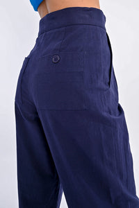 163 - High-Waist Straight-Leg Trousers - Navy - Molly Bracken