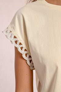 1783 - T-Shirt with Open-Work Sleeves - Cream - Molly Bracken