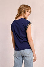 Load image into Gallery viewer, 1783 - T-Shirt with Open-Work Sleeves - Navy - Molly Bracken