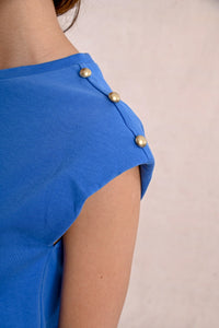 2018 - T-Shirt with Shoulder Detail - Blue  - Molly Bracken