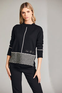 W24166- Herringbone Trim Knit- Ecru/Black- Peruzzi