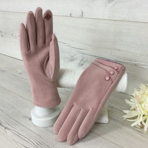 162- Button Detail Gloves- Pink