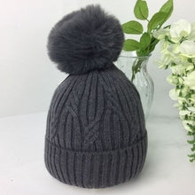 Load image into Gallery viewer, 038-PomPom Hat- Dark Grey