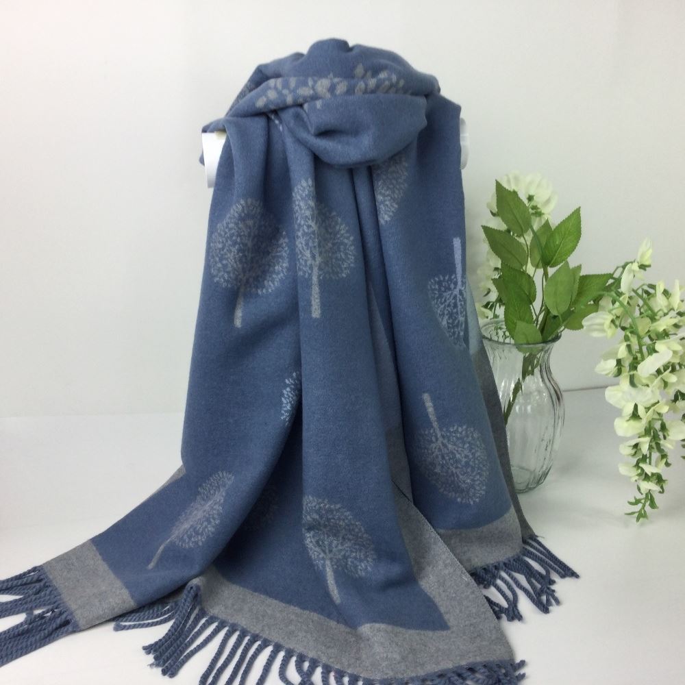 055-Tree Reversible Scarf-Blue