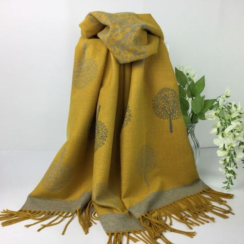 055-Tree Reversible Scarf- Mustard