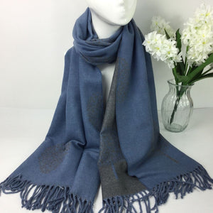 1908-004-Tassles Scarf-Blue & Dark Grey