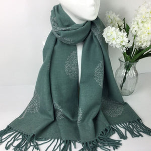 1908-004-Tassles Scarf-Green