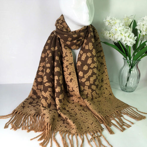 063-Flower Print Scarf- Camel