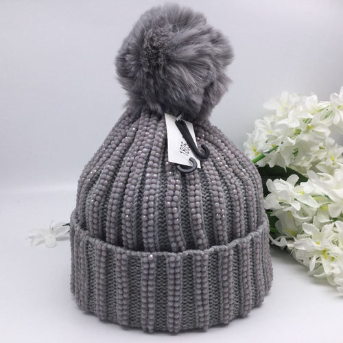 061-PomPom Hat-Grey