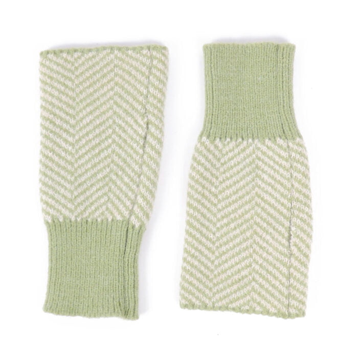 4001502- Fingerless Herringbone Gloves- Green- Zelly