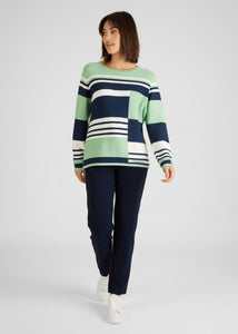 111615- Rabe Crew Neck Knit Jumper- Green/Navy