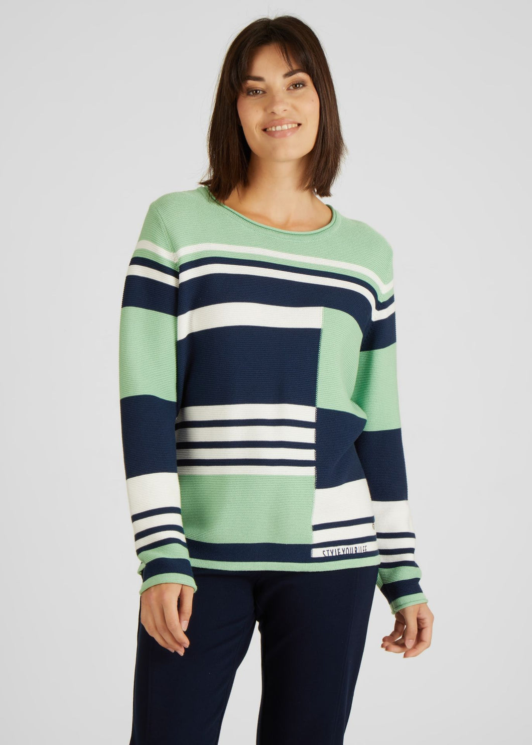 111615- Rabe Crew Neck Knit Jumper- Green/Navy