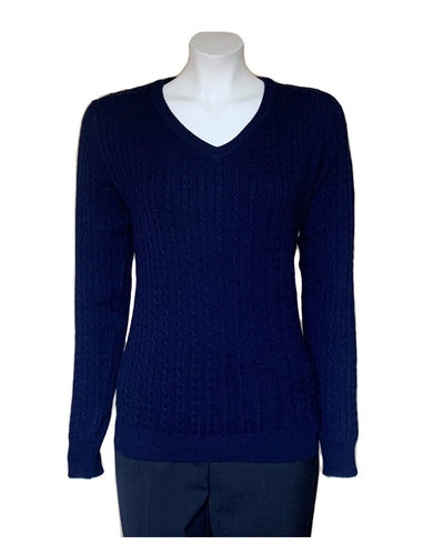 DM064- Castle V Neck Cable Jumper- Navy