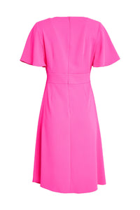 23110- Kate Cooper Mock Wrap Dress w/ Short Sleeve- Hot Pink