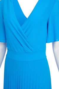 23136-Kate Cooper Pleated Dress with Colour Panel- Ocean Blue