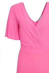 23136-Kate Cooper Pleated Dress with Colour Panel- Bubblegum Pink