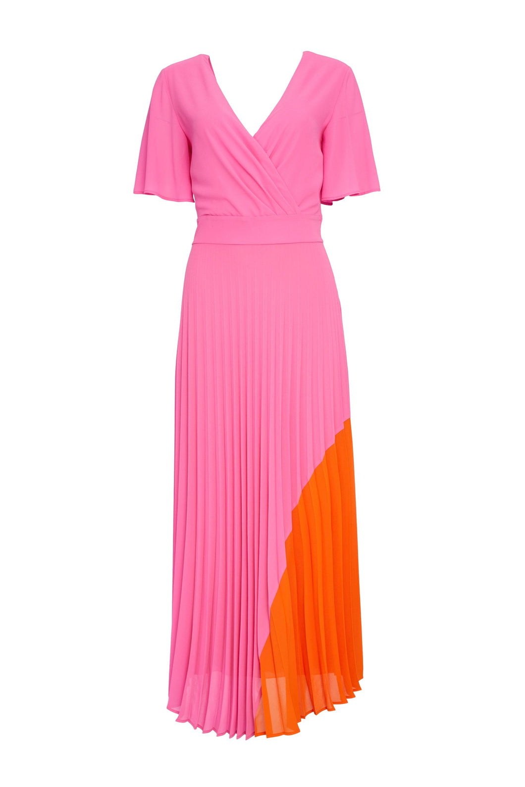 23136-Kate Cooper Pleated Dress with Colour Panel- Bubblegum Pink