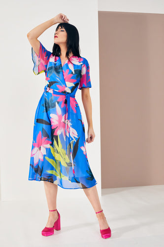 23140- Kate Cooper V Neck Floral Print Dress
